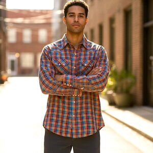 Vintage Dee Cee Brand Pearl Snap Plaid Western Cowboy Rodeo Shirt XL